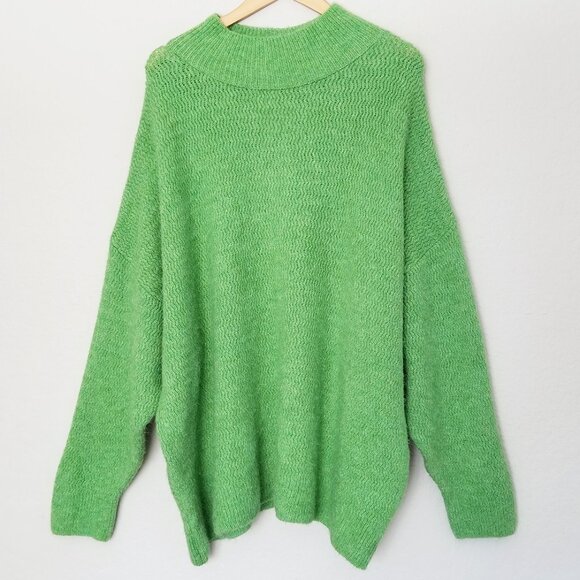 Topshop Mock Neck Oversized Chunky Knit Tunic Sweater Longline M 8/10 Green Cozy - Picture 2 of 14